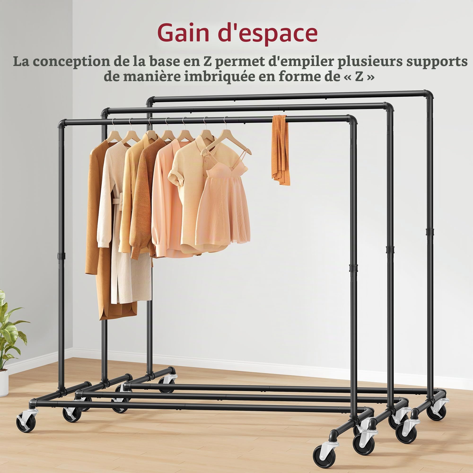 Tajsoon Lot de 2 porte-vêtements à suspendre en Z - Capacité de charge : 113 kg - Porte-vêtements industriels avec roulettes verrouillables - Organisation dans la chambre à coucher