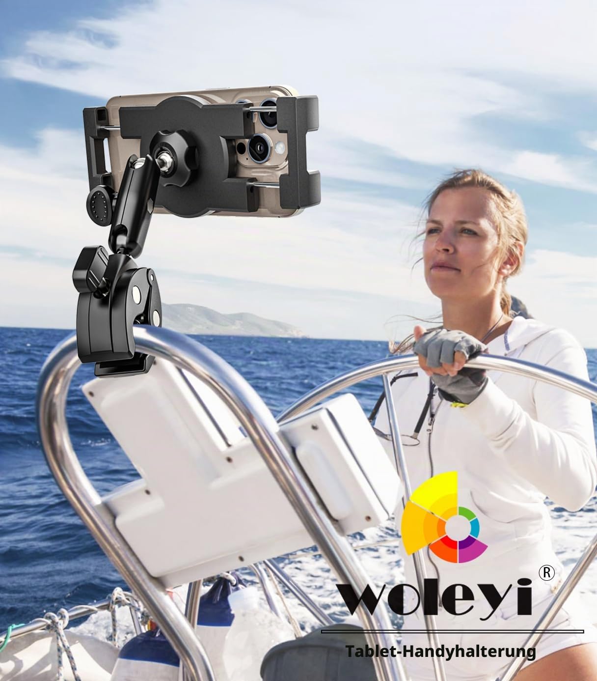 Boot Tablet Halterung Metall Robust, Segelboot Yacht Marine iPad Halterung | Klemmhalterung Fahrrad Boote Rohrklemme für Tablets & Handys, 4-13 Zoll (mit Fallschutzgurt)
