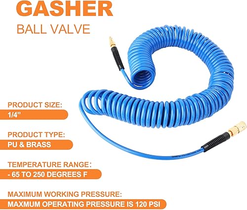 Miniatura 10 de GASHER Manguera de aire de retroceso de poliuretano de 14" x 25FT con restrictor de curva, acoplador rápido industrial de 14" y enchufe