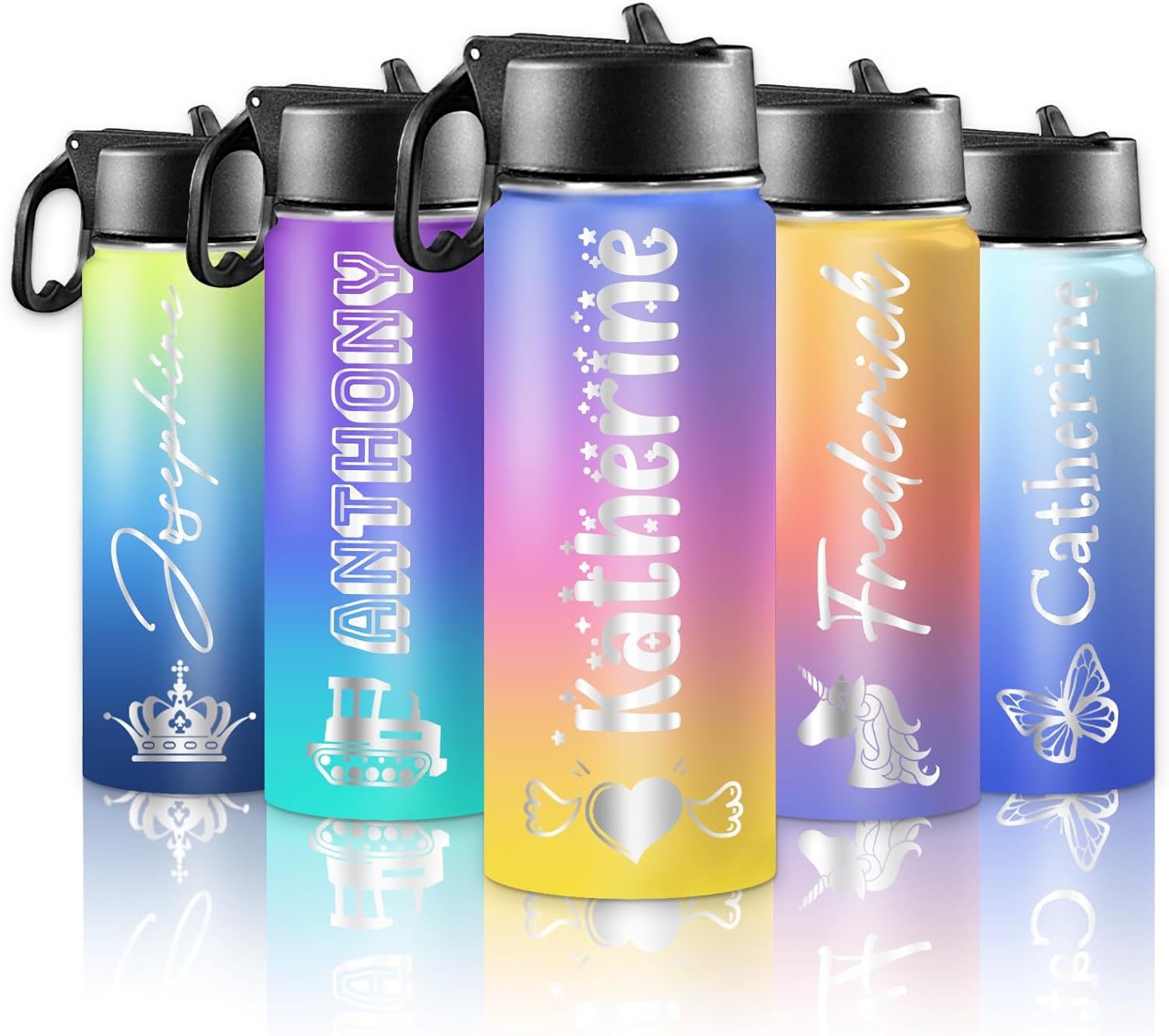 Personalized Water Bottles for School Custom Water Bottle for Kids with Name 18oz Insulated Sport Stainless Steel Cup with Straw Lid Customized Easter Birthday Back to School Gifts for Boys Girls