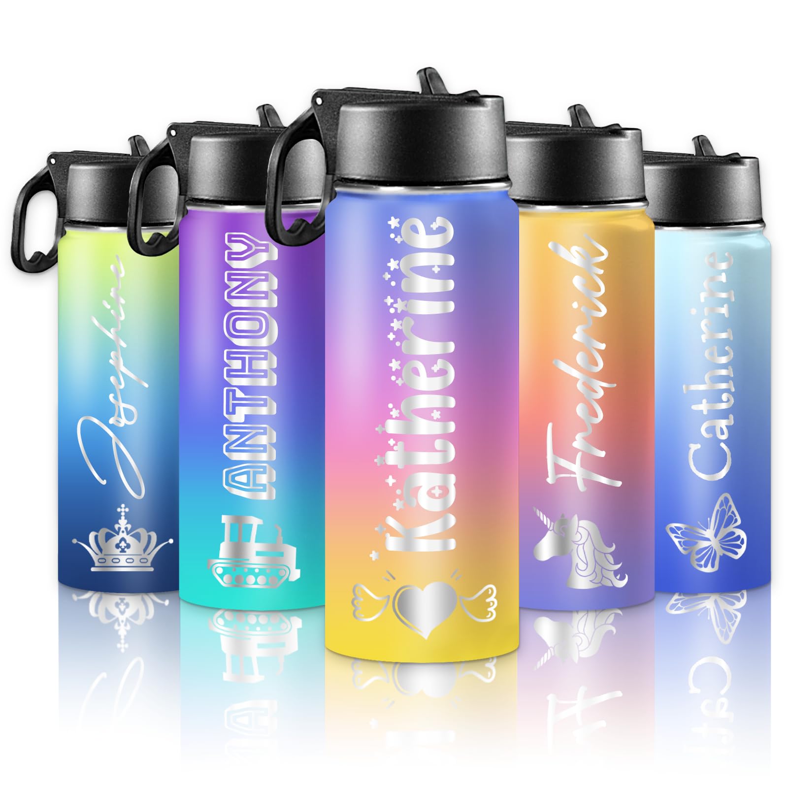 WNNNS Personalized Water Bottles for Kids with Name for School Customized Christmas Birthday Gifts for Boys Girls Custom Sport Stainless Steel Cup