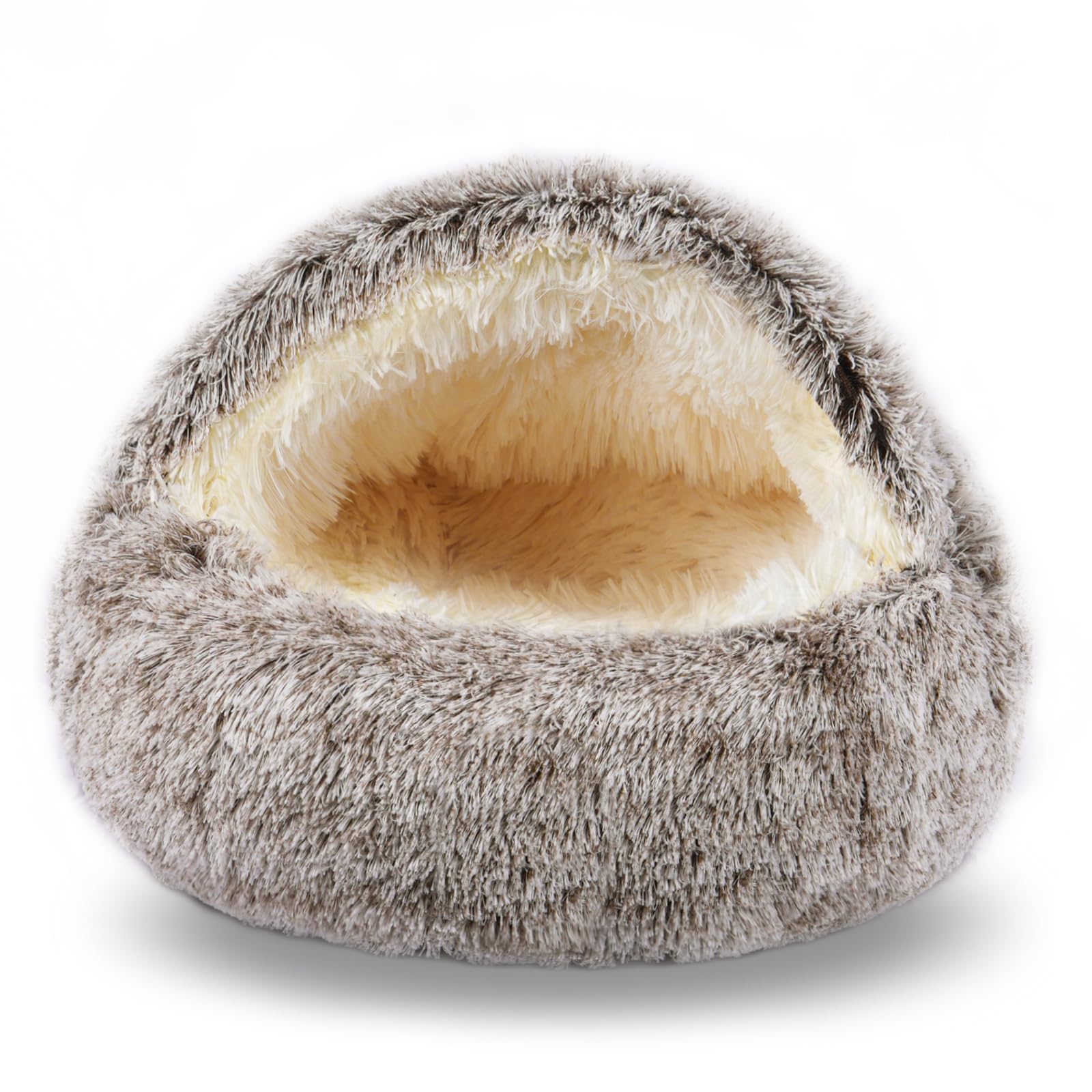 Cat Beds for Indoor Cats,Cat Cave for Puppy and Kitty,Calming Small Dog Bed for Small Dogs with Cover Cave,Cozy Warming Fluffy Washable Anti-Slip Pet Sleeping Bag(24 * 24inch,Khaki)