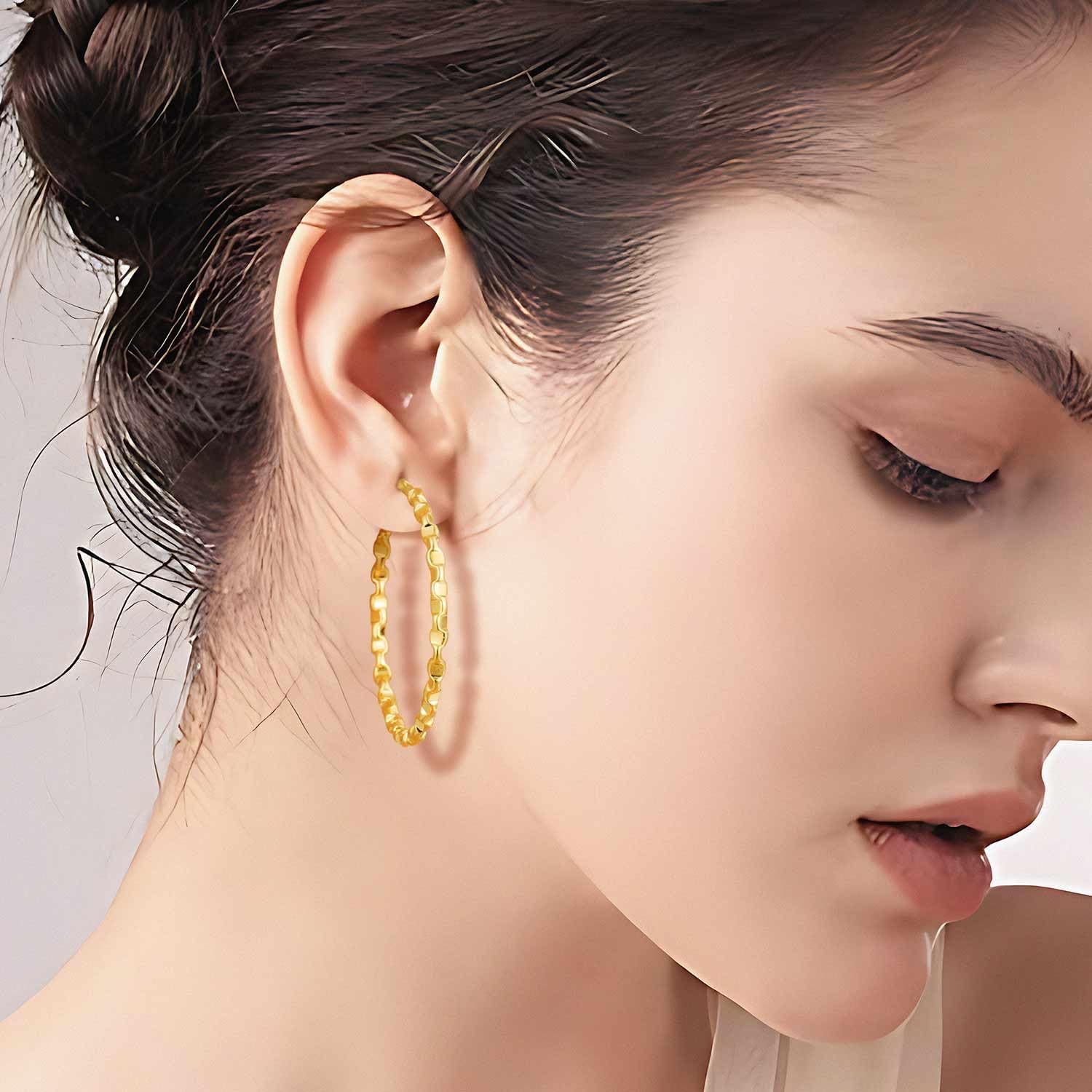 Gold Hoop Earrings 14K Jewelry for Womens Earrings Modish Hoops Earring Gold Earring Hoops Thick Chunky 40mm - Image 4