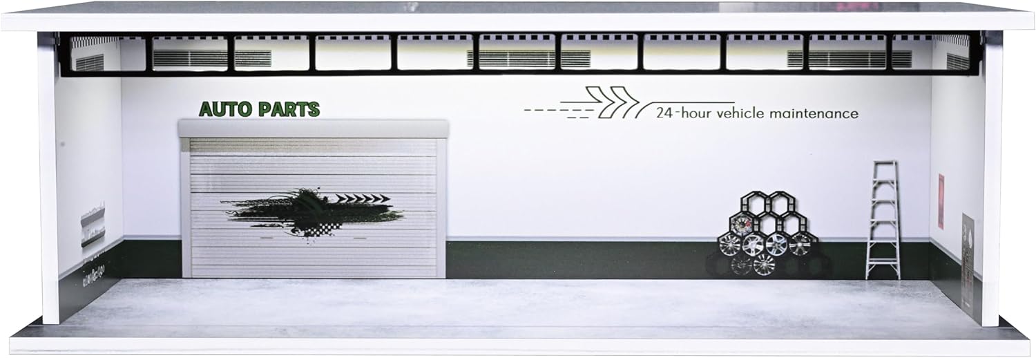 Display Case for Hot Wheels,Diorama 1/64 Scale Car Garage Model with LED Lights and Acrylic Cover, Stackable Car Parking Lot Model,Diecast Car Display Case(Repair Shop)