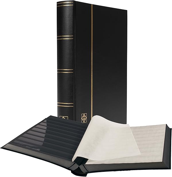 Leuchtturm 321487 Briefmarken-Sammel-Album - Einsteckbuch Basic - 64 Schwarze DIN A4-Seiten - unwattiert, schwarz