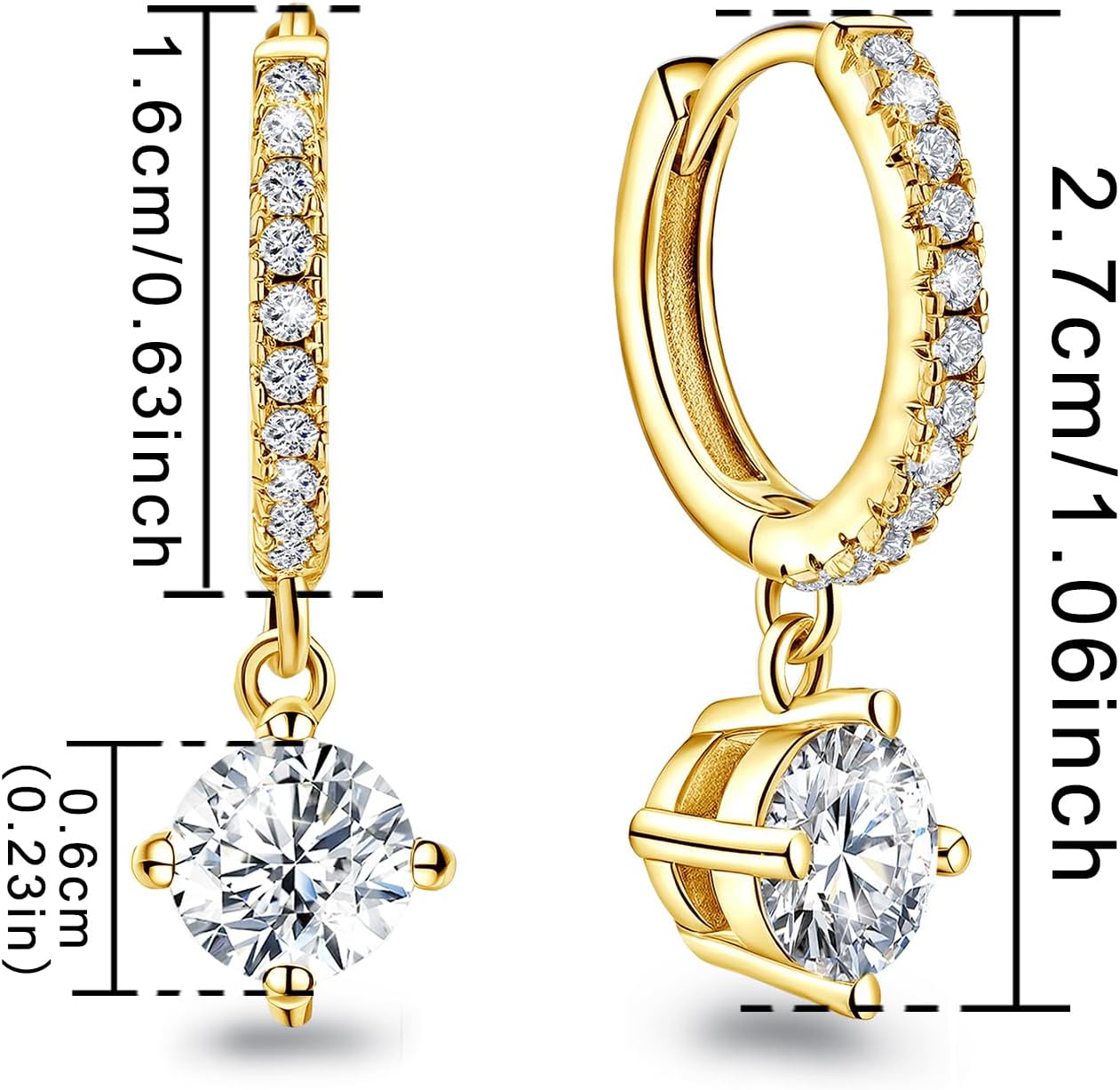 Hoop Earrings with Dangle Round - Sterling Silver Huggie Hoop Earrings for Women Trendy Hypoallergenic Small Loop Earring with Dangling Charm for Sensitive Ears Cubic Zirconia Fashion Jewelry Gifts - Image 6