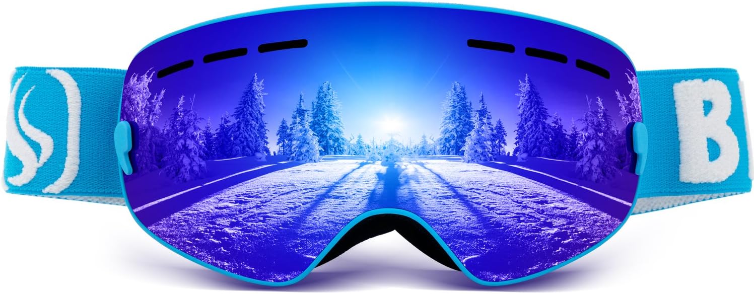 Vitalismo Ski Goggles, Men Women Kids Snowboarding Goggles UV400 Protection Ski Glasses with Interchangeable Lens, Over Glass and Helmet Compatible