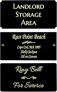 Size: 4"W x 2"H, Personalized, Custom Engraved, Black Coated Brass Plate Picture Frame Name Label Art Tag for Frames, with Adhesive Backing or Screws - Indoor use only, Made in USA