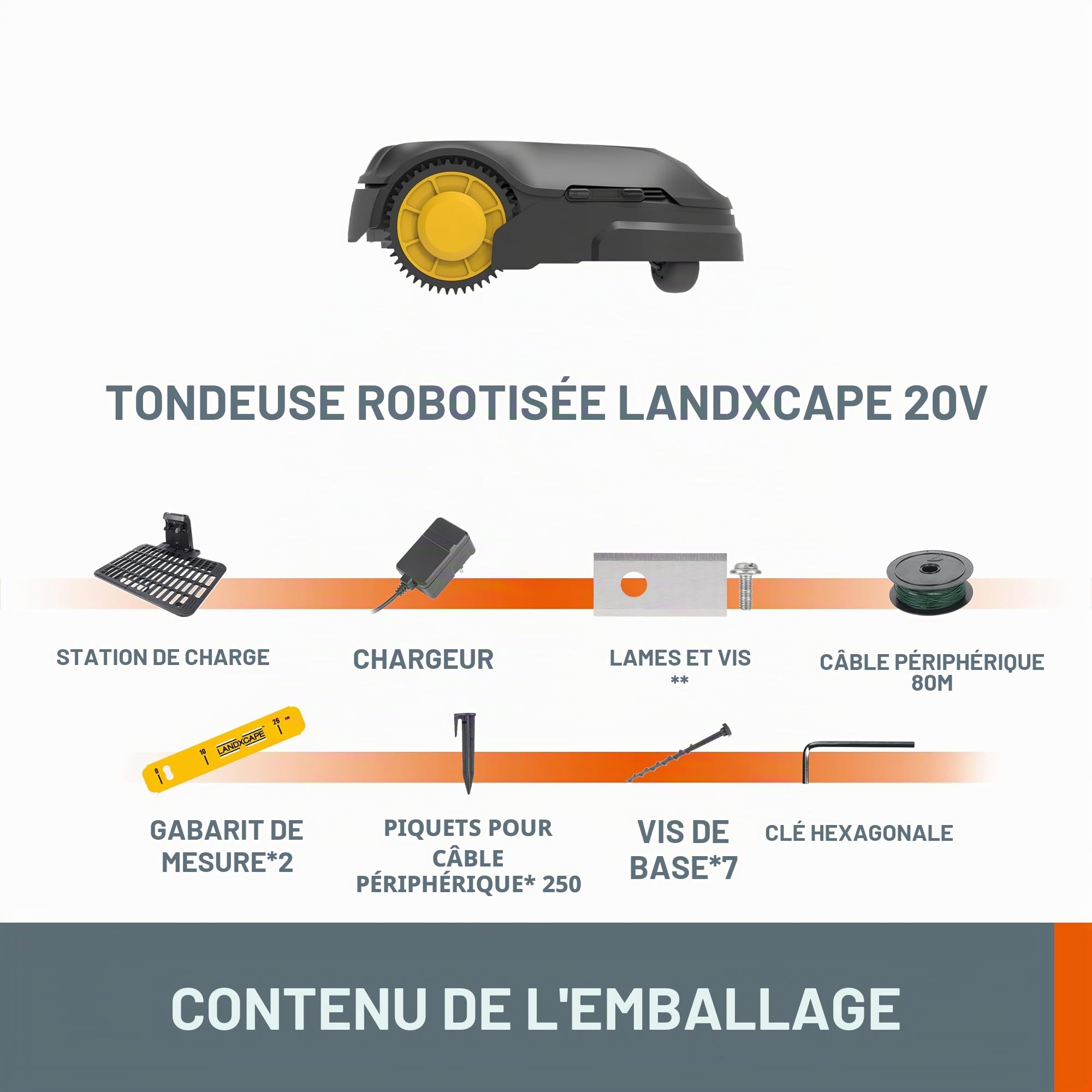 LANDXCAPE Robot Tondeuse sans Fil LX850 300m² Coupe 30-50mm Largeur de 16cm