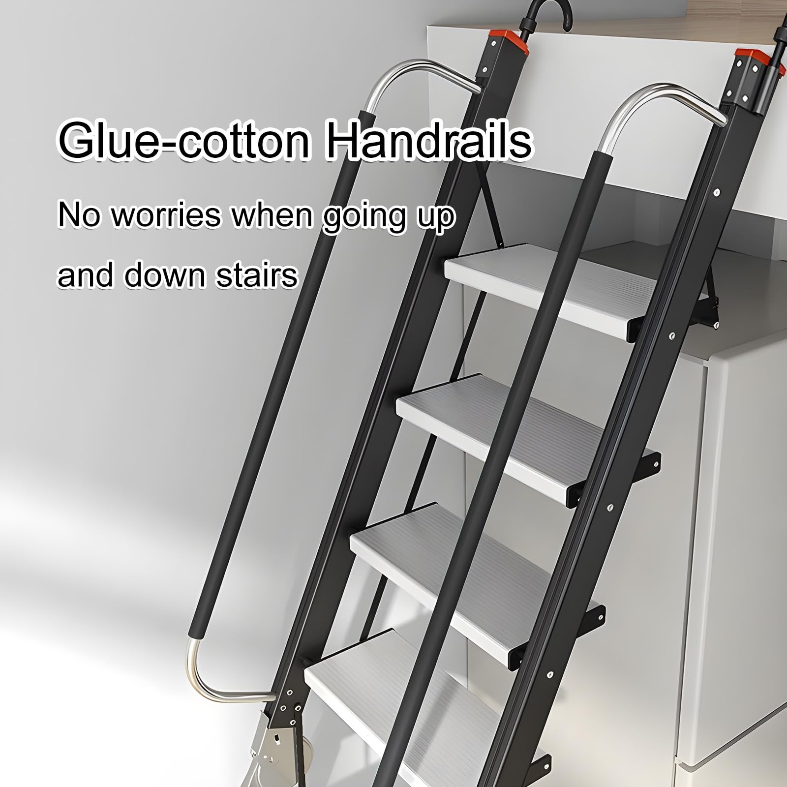 Amazon.co.jp: ロフト 階段、屋外  階段、屋根裏階段プルダウンシステム、折りたたみ式ロフトはしご、手すり付き、調節可能、滑り止め付き、屋内および屋外用(Black,XXX-Large)  : 産業・研究開発用品