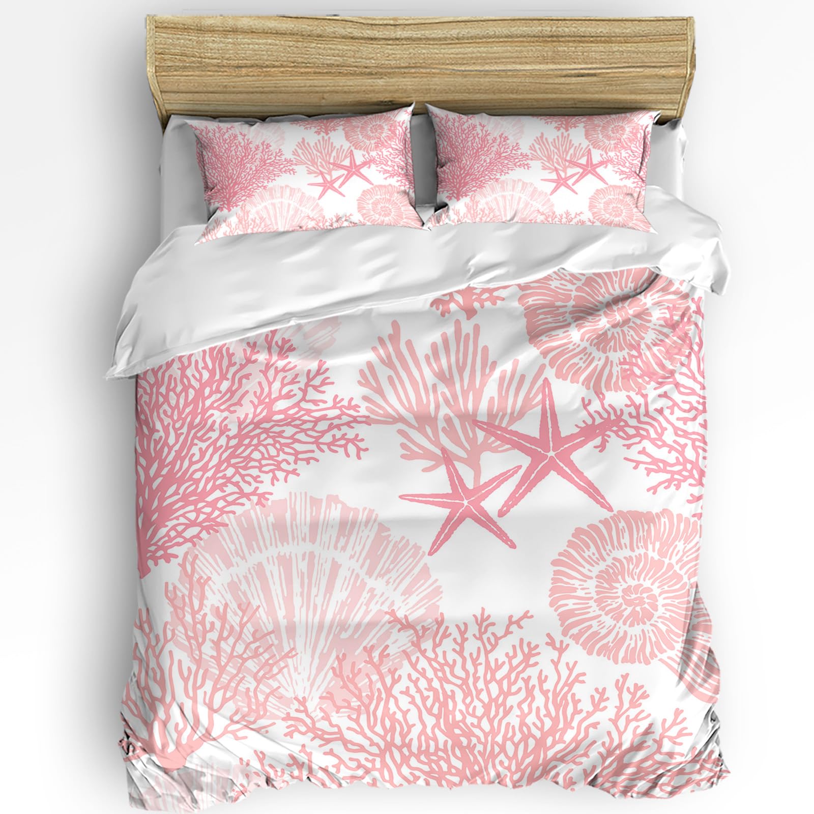 Undersea Scenery Duvet Cover Set Queen - Shells & Starfish Print, 3-Piece With 2 Pillow Shams, Brushed Microfiber, Zipper & Corner Ties