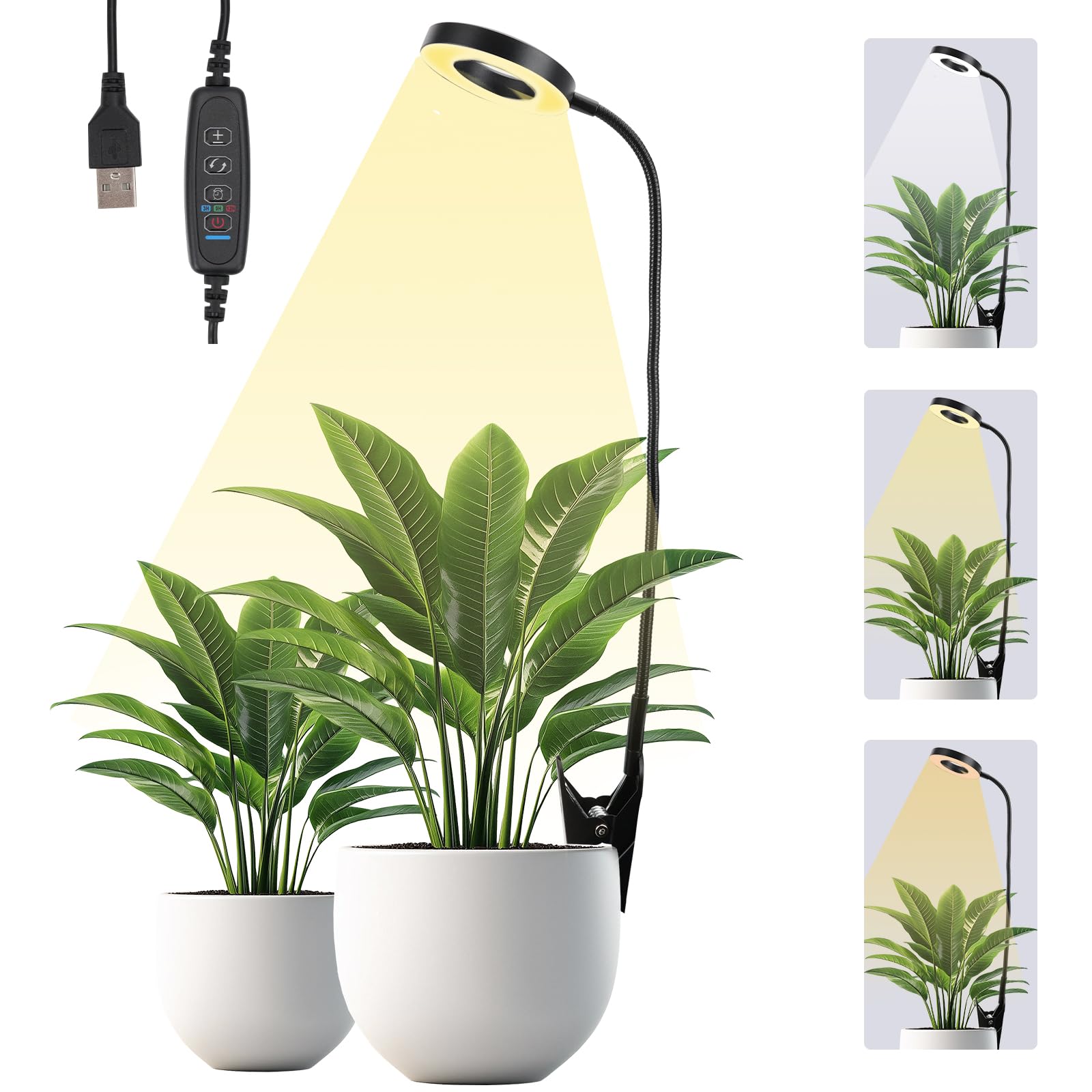 Grow Lights for Indoor Plants, Clip On 6500K Full Spectrum LED Grow Light, Two Installation Options Plant Light, 3 Colors Grow Lamp with 360° Gooseneck, 3/9/12H Timer, 10 Brightness (Black)