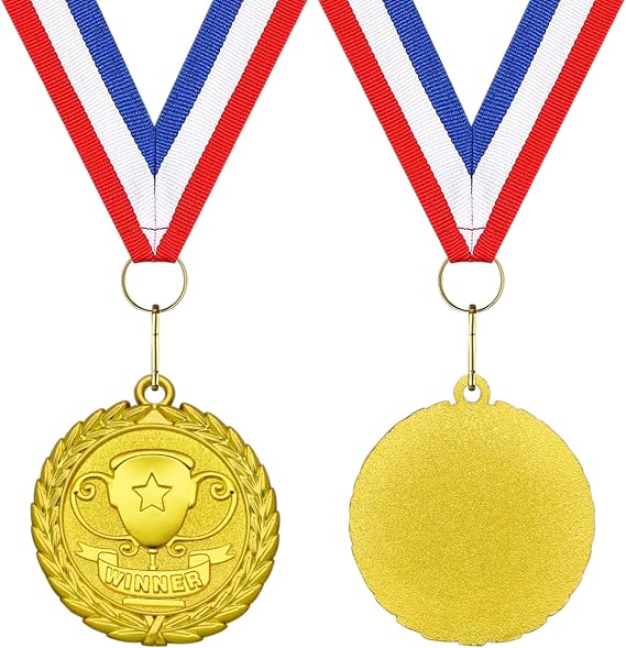 Donrime Gold WINNER Medals, 12-Pack Metal Medal Sports Day Medals with Ribbon Necklace for Sports Day Prizes, Gymnastics Competitions, Party Gifts, Kids Adults