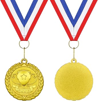 Donrime Gold WINNER Medals, 12-Pack Metal Medal Sports Day Medals with Ribbon Necklace for Sports Day Prizes, Gymnastics Competitions, Party Gifts, Kids Adults