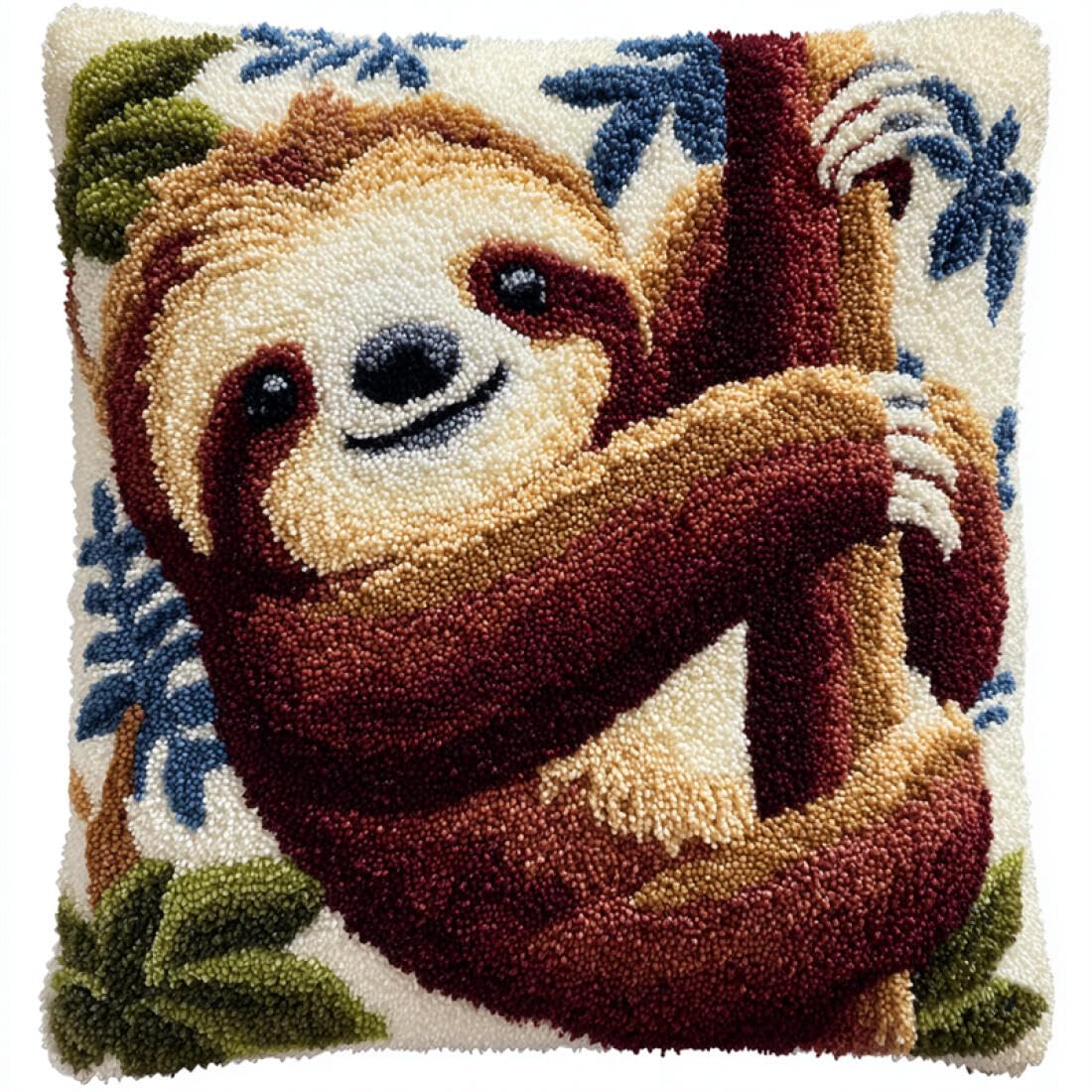 Kitquiver Animal DIY Latch Hook Kit Cartoon Sloth DIY Latch Hook Rug Kit for Beginners Embroidery Cushion Canvasfor Adult Beginners 17x17In