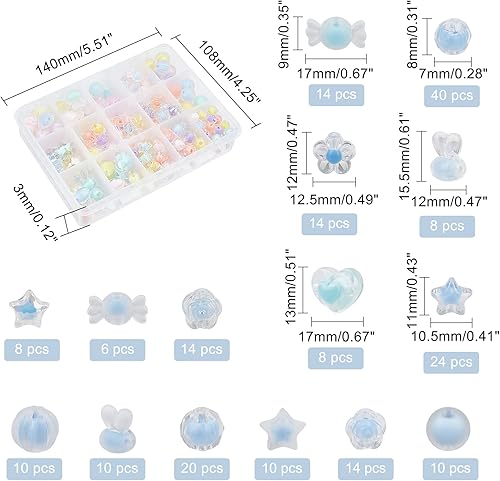 Miniatura 2 de CHGCRAFT 210 cuentas de acrílico transparente de estrellas en cuentas de corazón surtidas de flores de caramelo redondas de conejo cuentas de