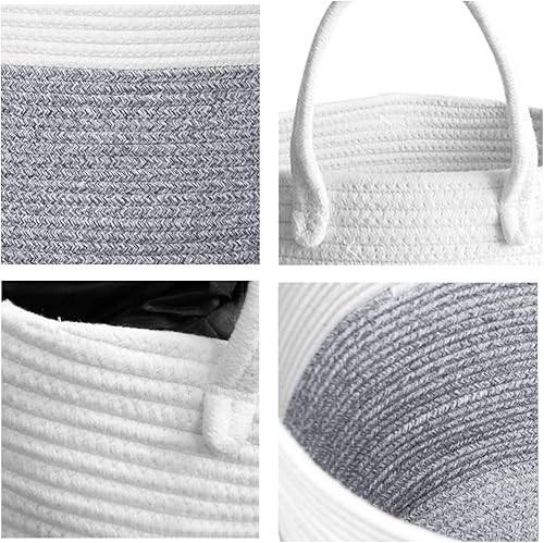 Miniatura 3 de Spmor Cestas de almacenamiento de cuerda de algodón de tamaño XXL, cesta tejida para ropa sucia para bebé, sofá, almohadas, toallas, juguetes o