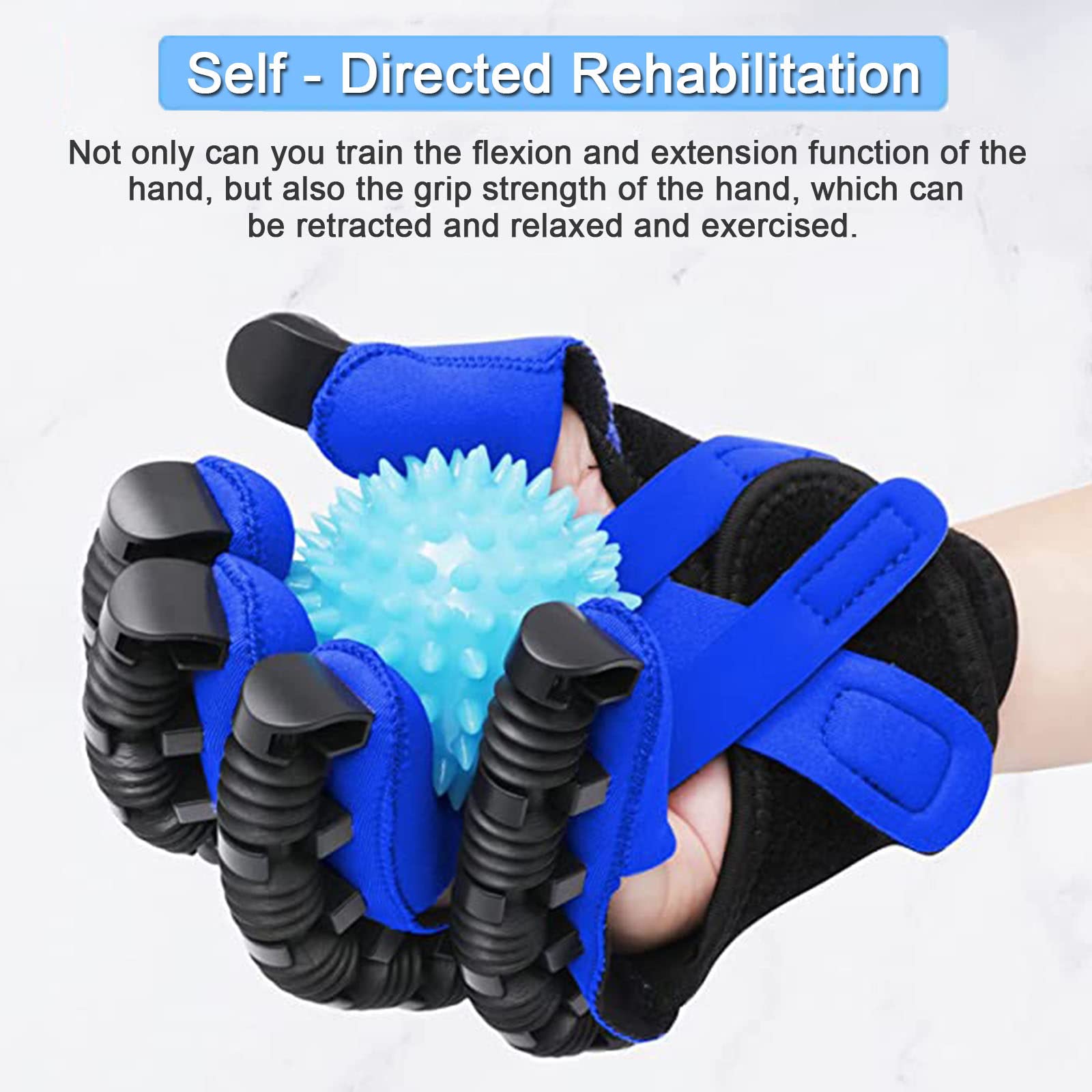 Hemiplegia Finger Rehabilitation Trainer Rękawice, trening palców, ortoza palca, funkcjonalna szyna ręczna dla pacjentów z udarem, niebieski,Right-XL