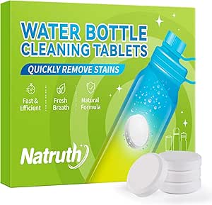 NATRUTH Water Bottle Cleaning Tablets 20 Tablets Effectively Removes Tough Stains and Odors Bottle Clean Tablet Individually Packed for All Stainless Steel, Plastics and Glass Drinking Containers