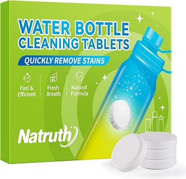 NATRUTH Water Bottle Cleaning Tablets 20 Tablets Effectively Removes Tough Stains and Odors Bottle Clean Tablet Individually Packed for All Stainless Steel, Plastics and Glass Drinking Containers