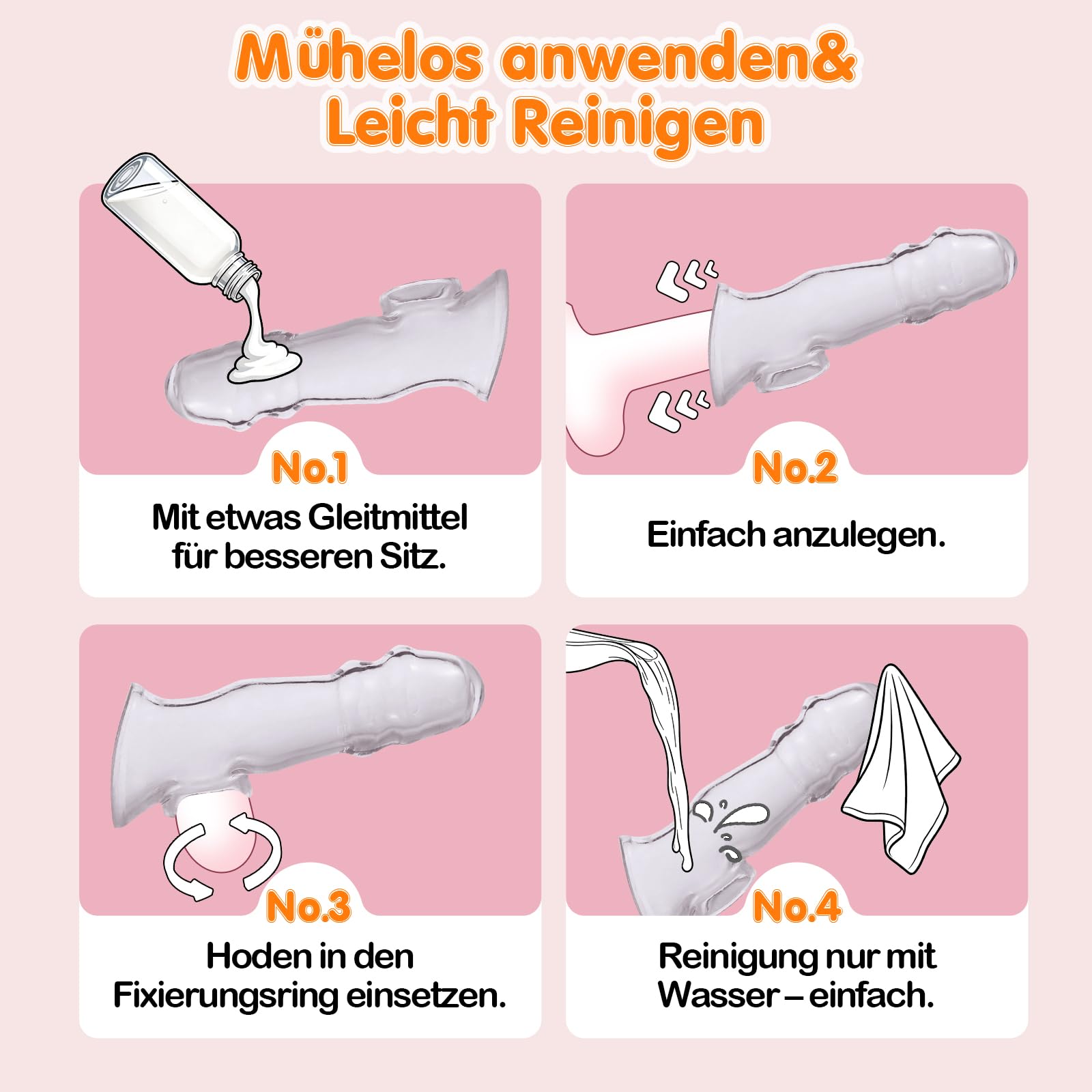 Set di 2 custodie trasparenti per pene da uomo, per allungamento del pene e ritardo, con pene in silicone, per pene, ingrandimento