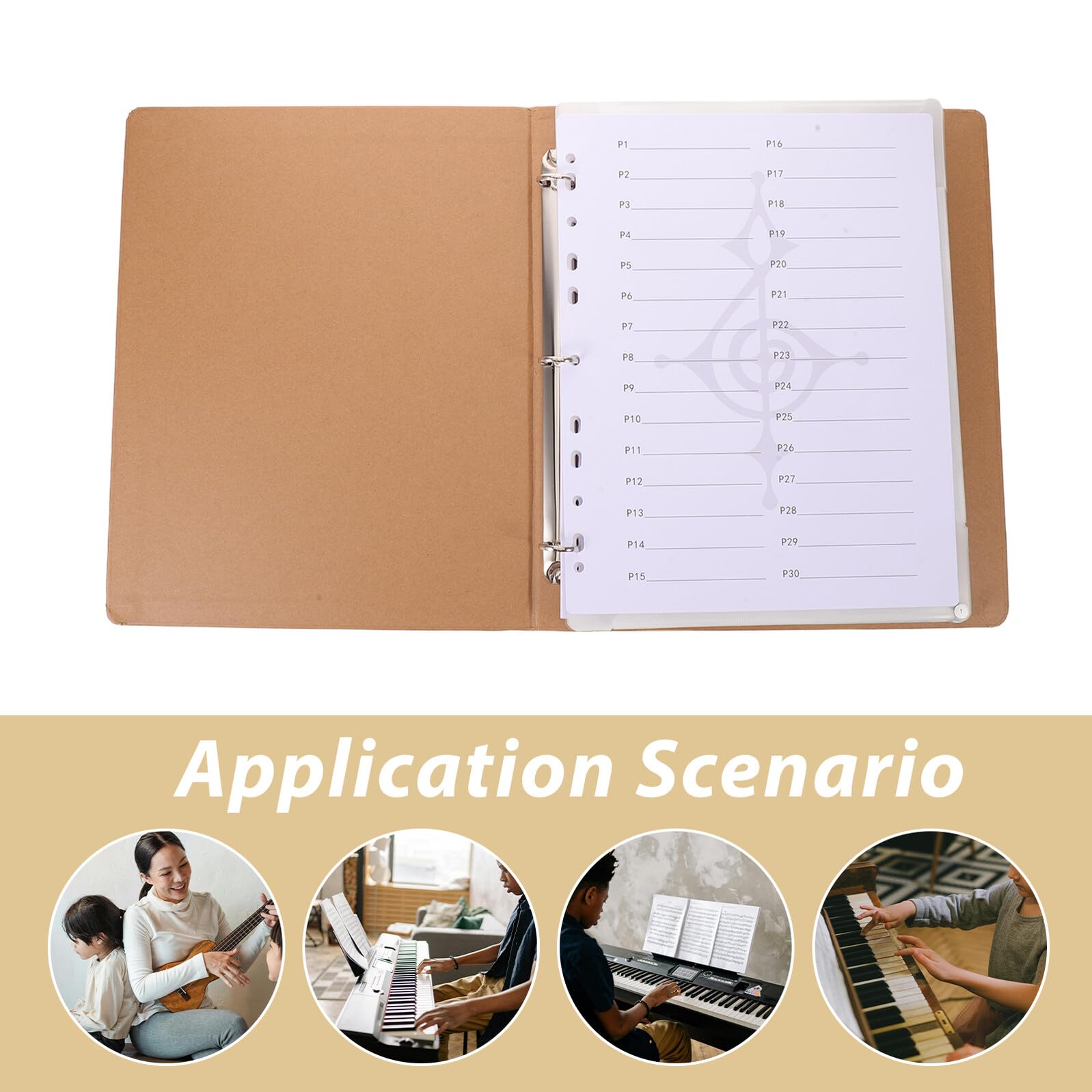 Cabilock Carpeta de Partituras de Papel Kraft 9 Agujeros para Guitarra y Piano, Soporte Organizador Numeración de Páginas, Adecuado para Coros, Ensayos y Presentaciones en Escena, Paquete