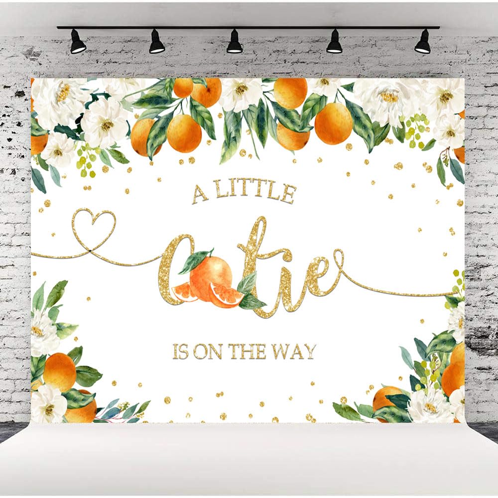 LofarisA Little Cutie is On The Way Baby Shower Backdrop Citrus Orange Gender Reveal Background Greenery Orange Floral Newborn Baby Birthday Party Decorations for Girls Photo Booth Props 10x7ft