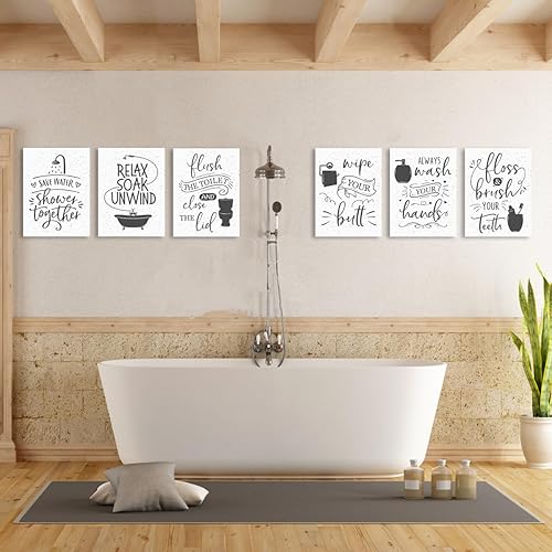 Miniatura 4 de IARTTOP 6 letreros divertidos para baño, decoración de pared, arte en lienzo para relajarse, remojar y relajarse, impresiones en blanco y negro,