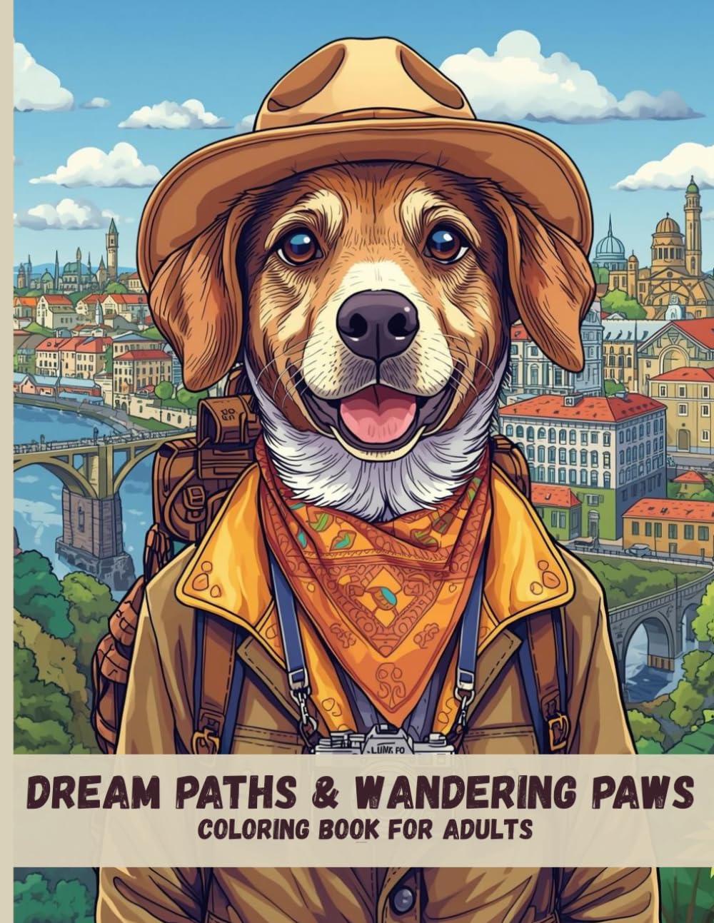 Dream Paths & Wandering Paws: Gentle Fantasy Adult Coloring Pages of Dogs Traveling Through Dreamlike Worlds