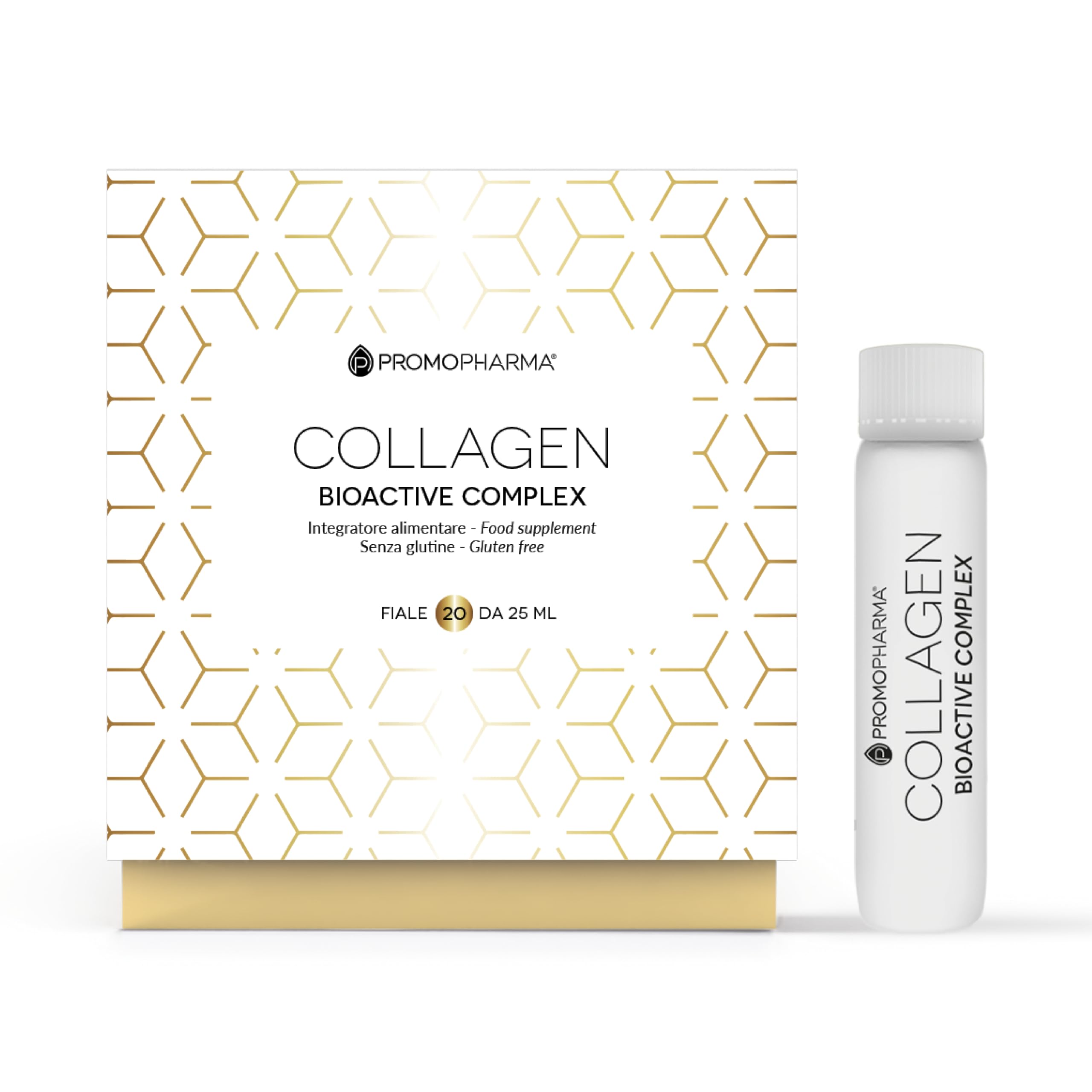 Collagen Bioactive Complex – Peptidi di Collagene Idrolizzato ad Alta Biodisponibilità con Vitamina C – Contribuisce a mantenere la Pelle Elastica – 20 fiale da 25 ml