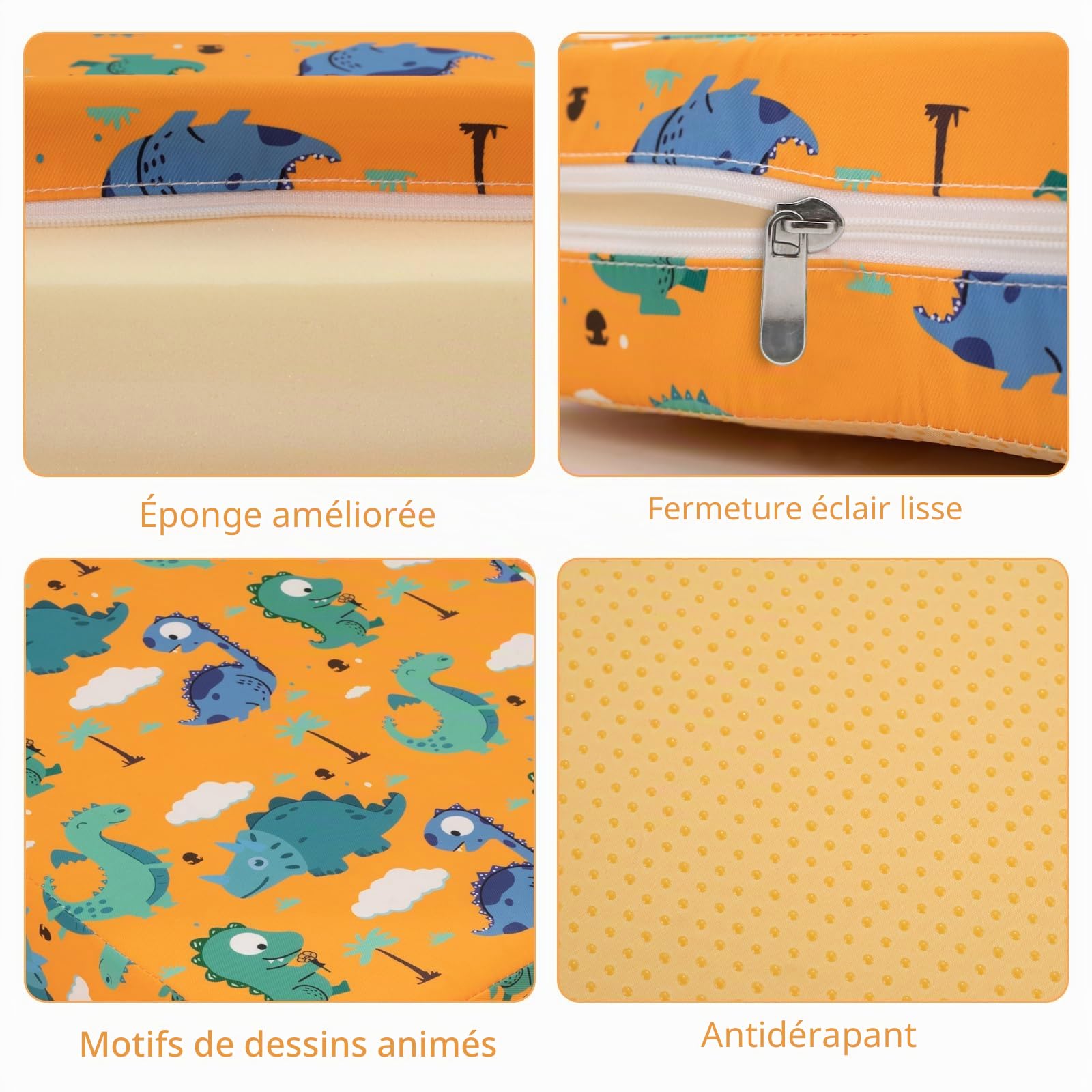 Rehausseur Chaise-Enfant,Support Plus Solide Base Antidérapante Double Sangles Sécurisées Pour Salle à Manger Pour Enfant Coussin de Voyage Portable (Orange)
