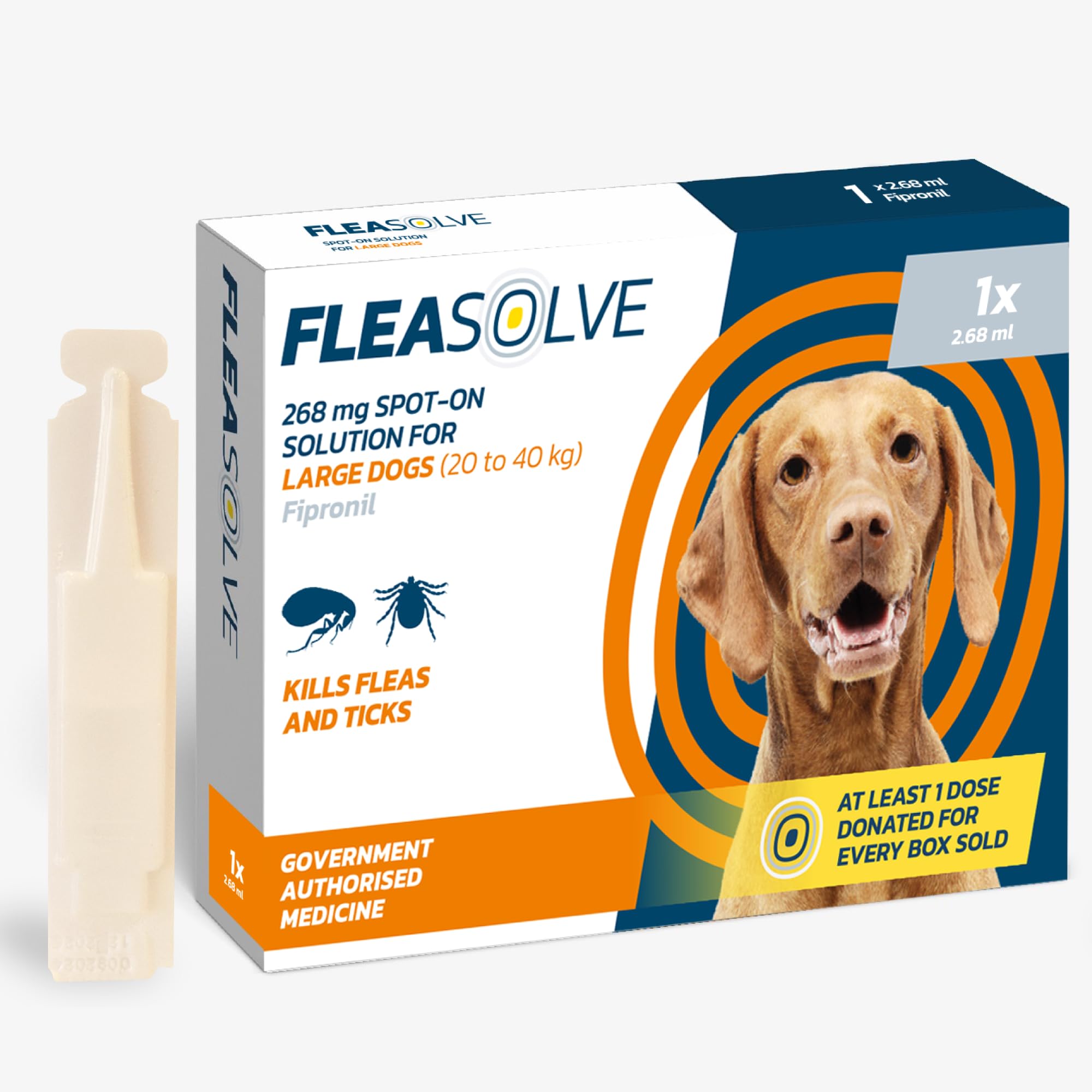 Dog Flea Treatment Large Dog x 1, Spot on Flea Treatment for Dogs Large 20-40 kg, Fast Acting FleaSolve Solution 1 x Pipettes