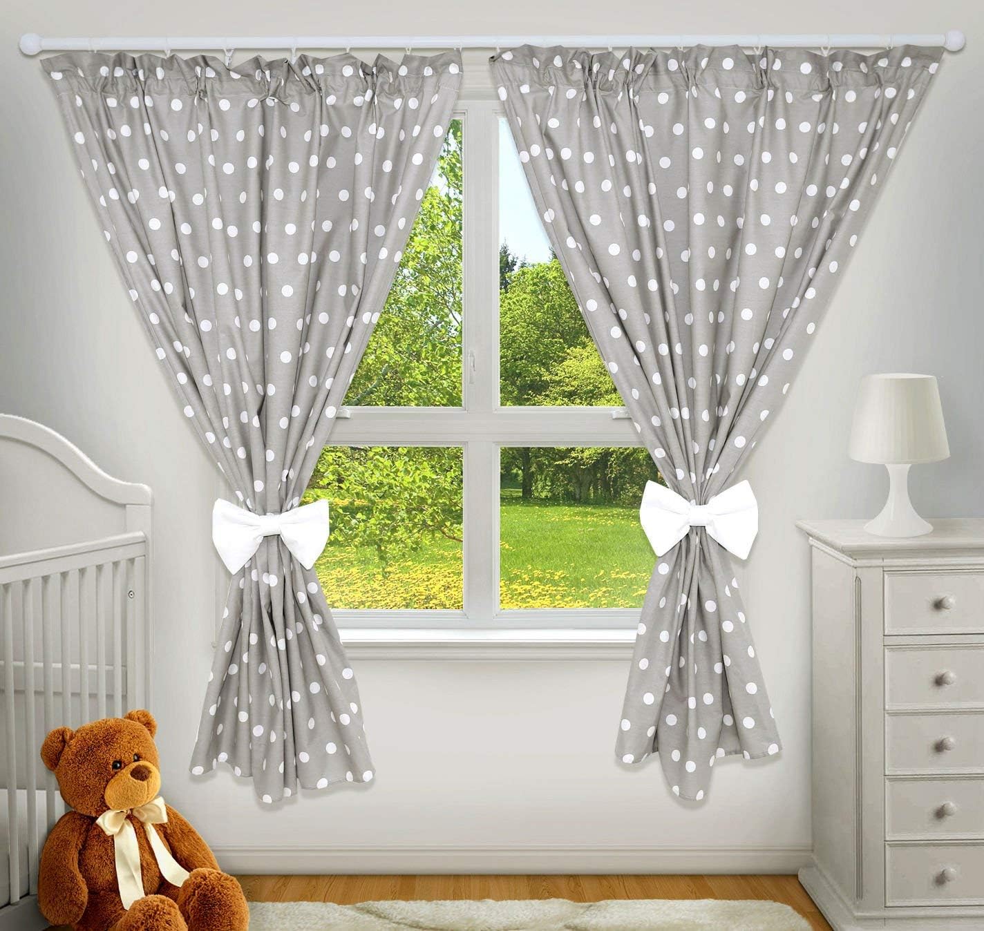 TheLittles24 Luxury Decorative Curtains for Baby Room Matching with Our Nursery Bedding Sets (Dots Grey)
