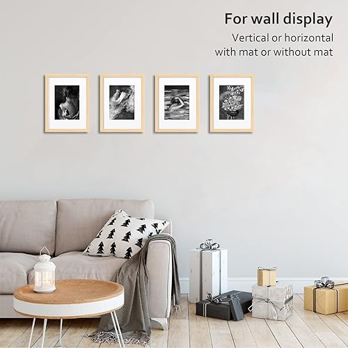 Vista 256 de KINLINK Marco de fotos A4 natural, de madera maciza con plexiglás acrílico para fotos A5 con paspartú o A4 sin paspartú, marco de fotos para mesa