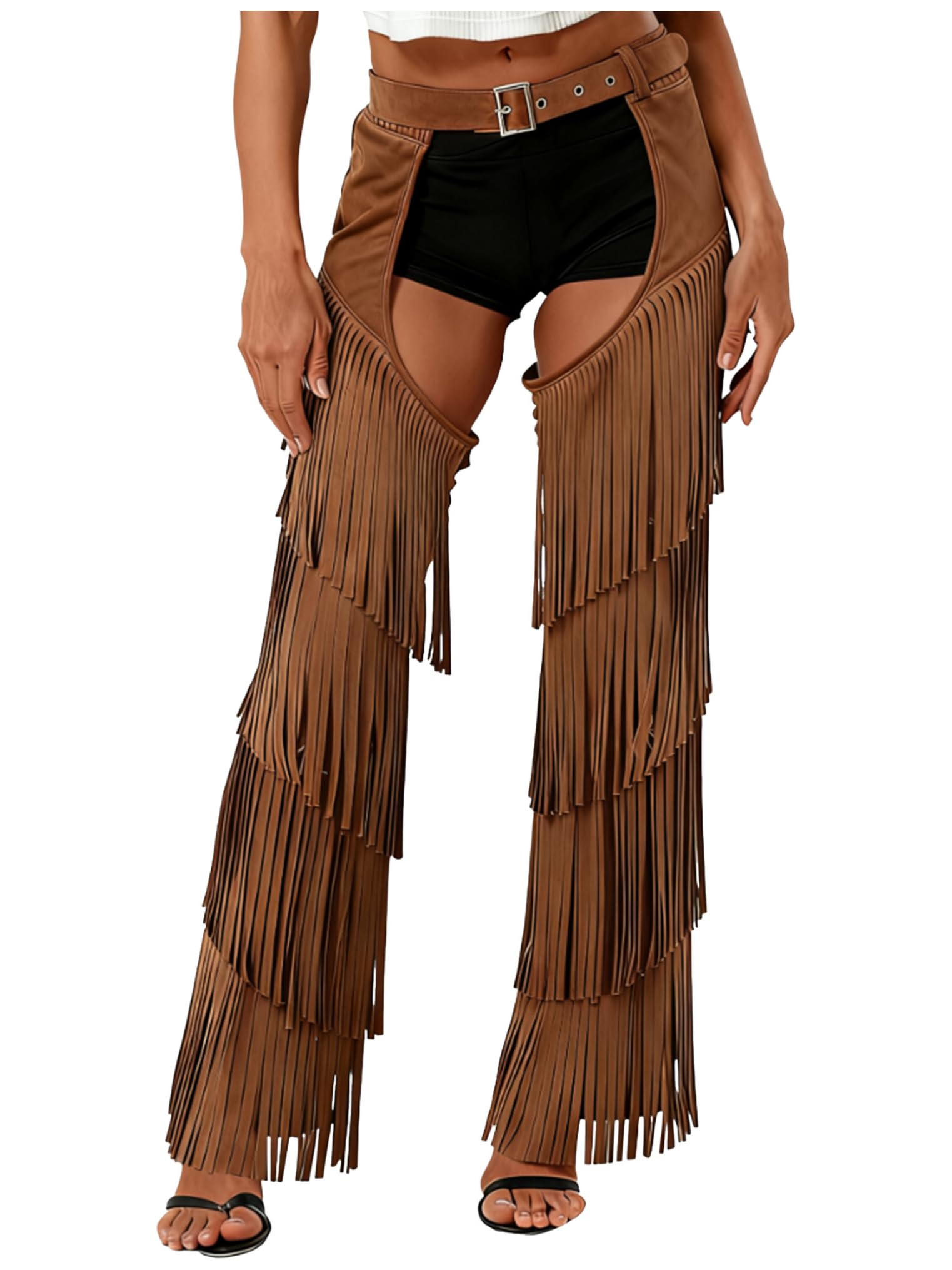 Pantalon franges haute taille style chaps pour soirée - 7