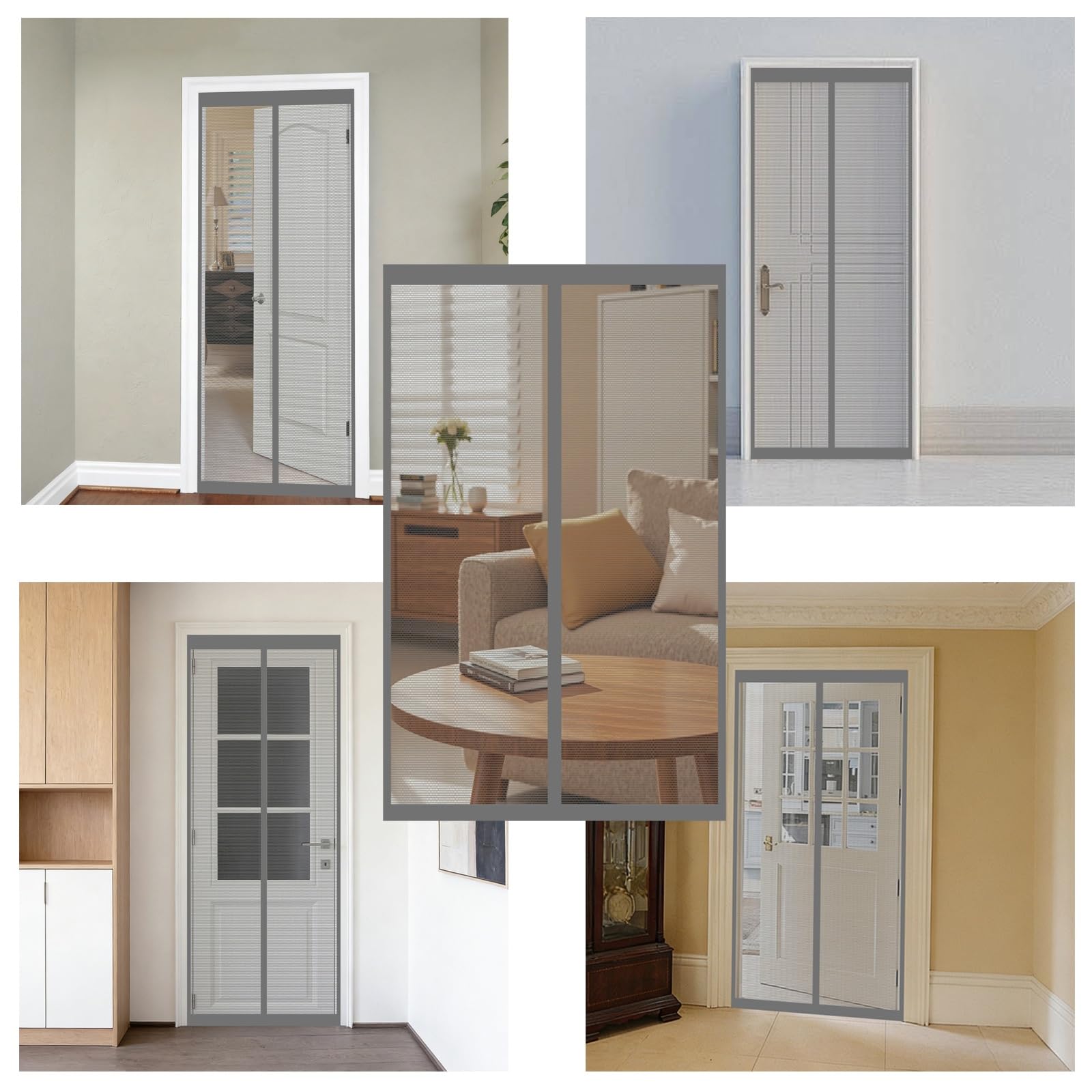 Moustiquaire Porte Fenêtre 320 x 230 cm Sans Perçage, Fermeture Automatique, Maintient L'Air Frais à L'Intérieur, Anti-Insectes Moustiquaire Aimantée pour Porte Exterieur, Gris