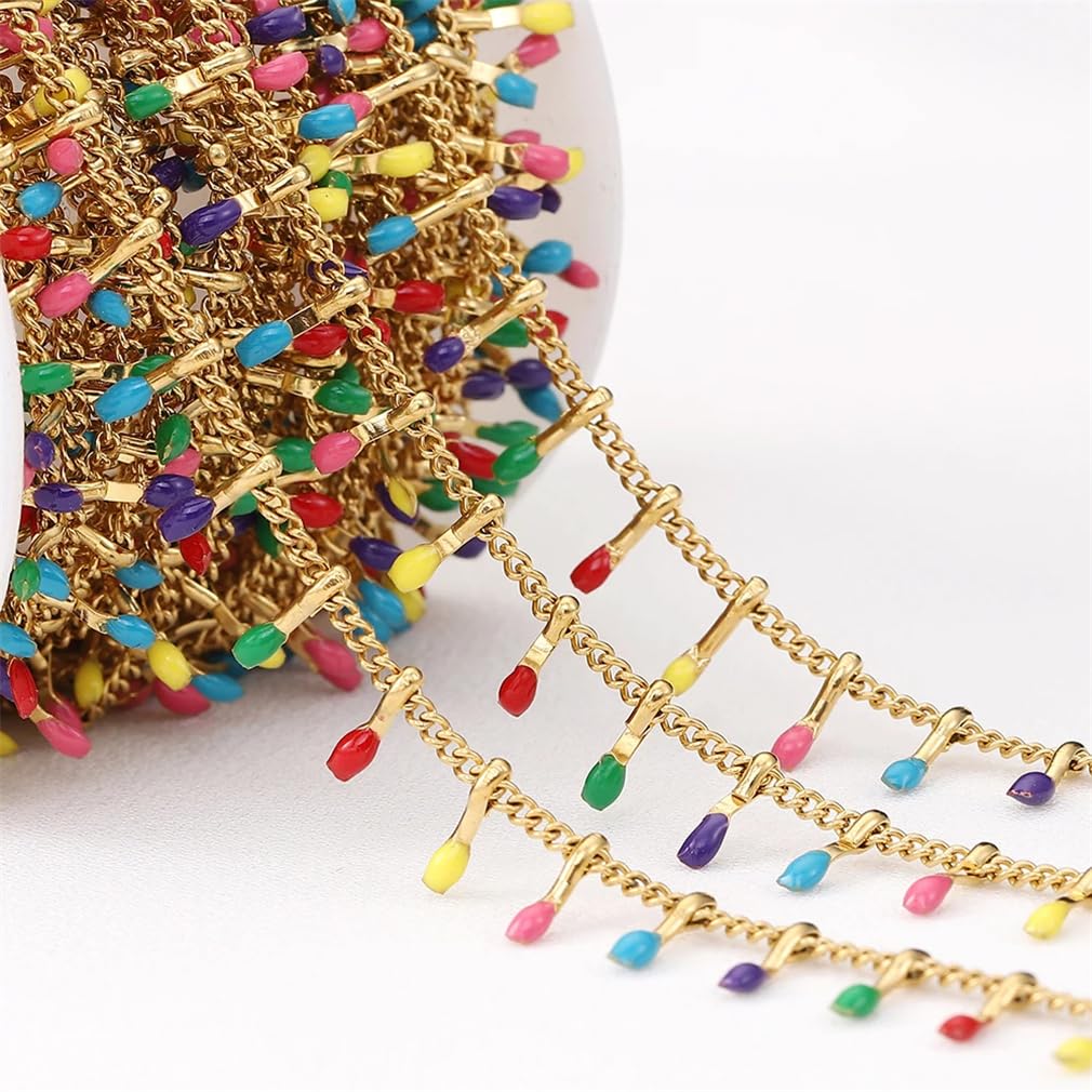 Rotoli Colorati a Catena, Moda 1 Metro Color Oro in Acciaio Inossidabile Perline Colorate Collana a Catena Gioielli da Donna Che realizzano Accessori Fai da Te(1)