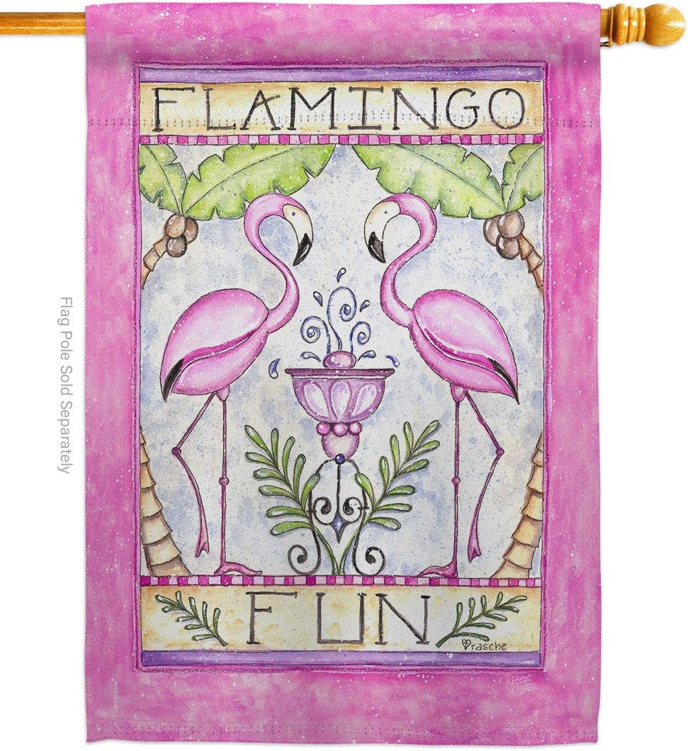 Breeze Decor - Flamingo Fun Garden Friends - Everyday Impressions Decorative Vertical House Flag 28" x 40" Printed in USA