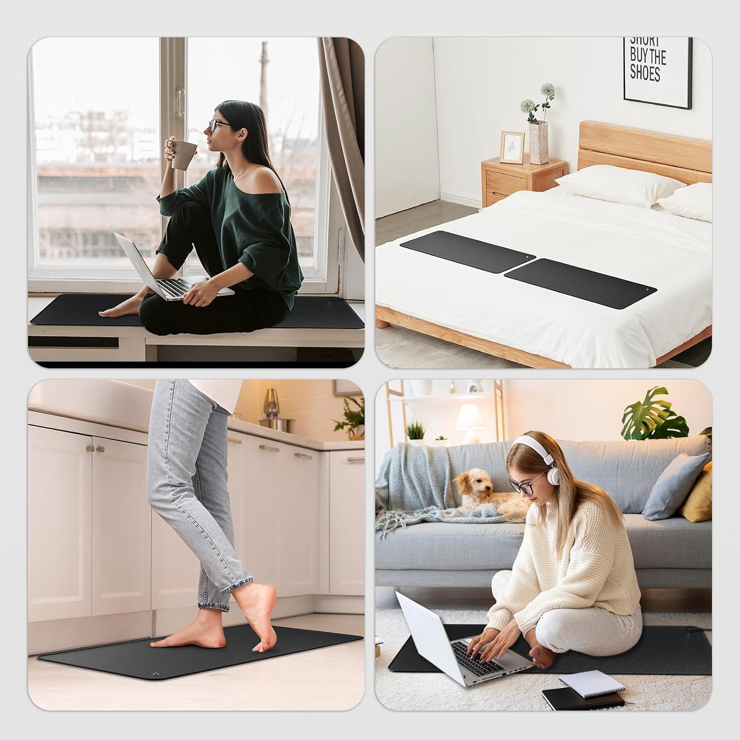 Urvoix Grounding Mat for Feet, 16" x 24"(2Pack) Earth Mat Grounding Pad for Bed Desk Office, Grounding Mat Kit for Wellness Energy, Improve Sleep, Reduce Anxiety w/ 15 Foot Cord & Conductive Test Pen