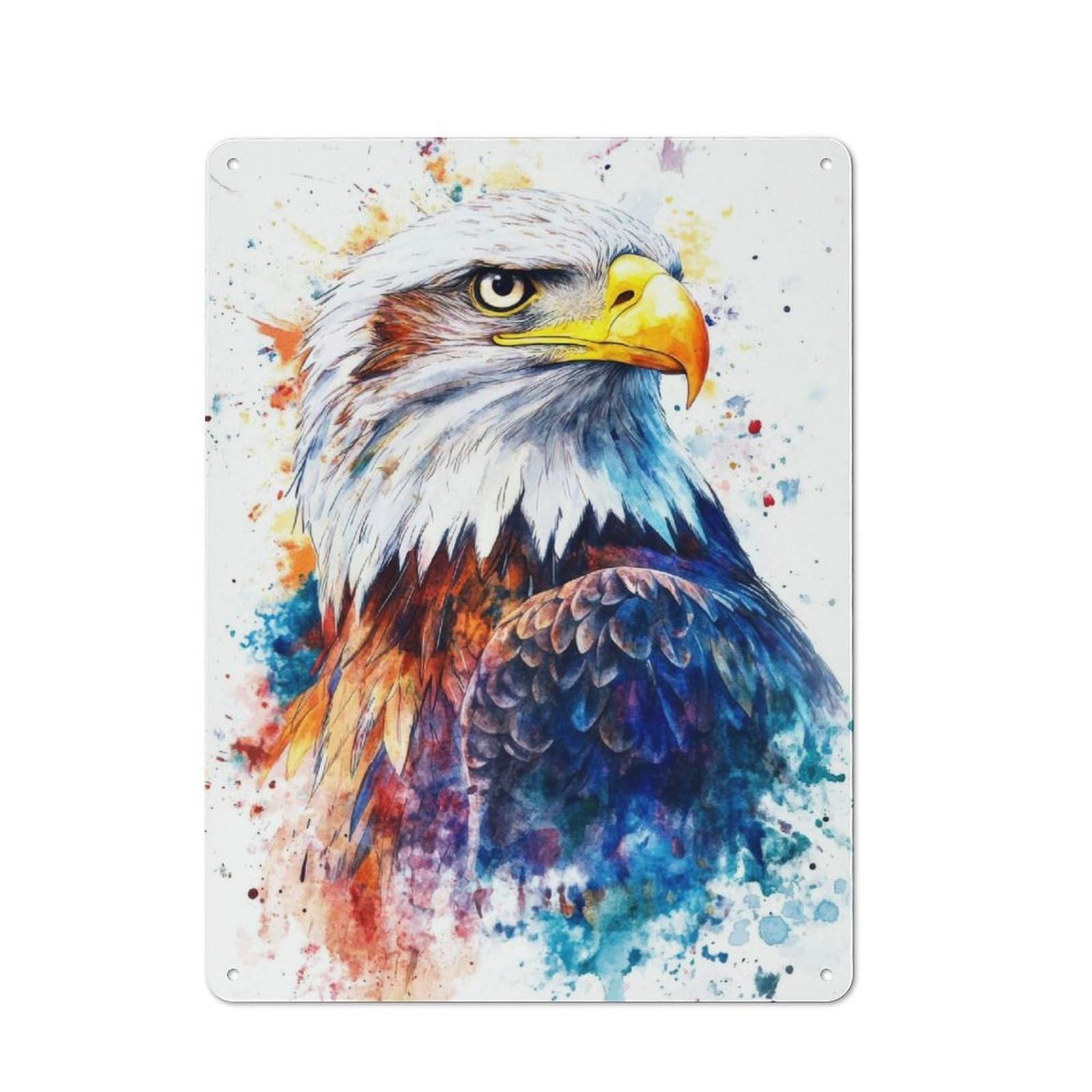 Junmoney Watercolor Bald Eagle Retro Tin Wall Sign 40X30cm Featuring Novelty Wall Art For Bedroom, Kitchen, Office Or Living Room