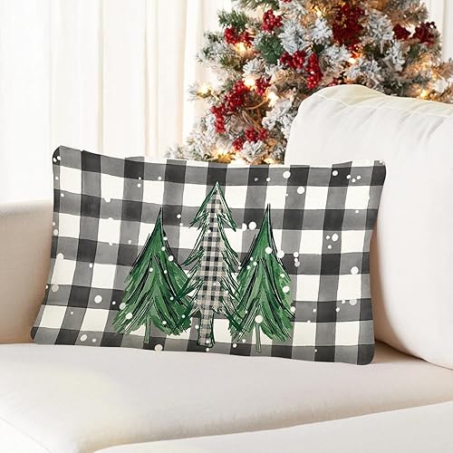 Miniatura 4 de ADFLOOD Fundas de almohada de Navidad de 12 x 20 pulgadas, diseño de árbol de Navidad, decoración de vacaciones, funda de cojín para el hogar, sofá