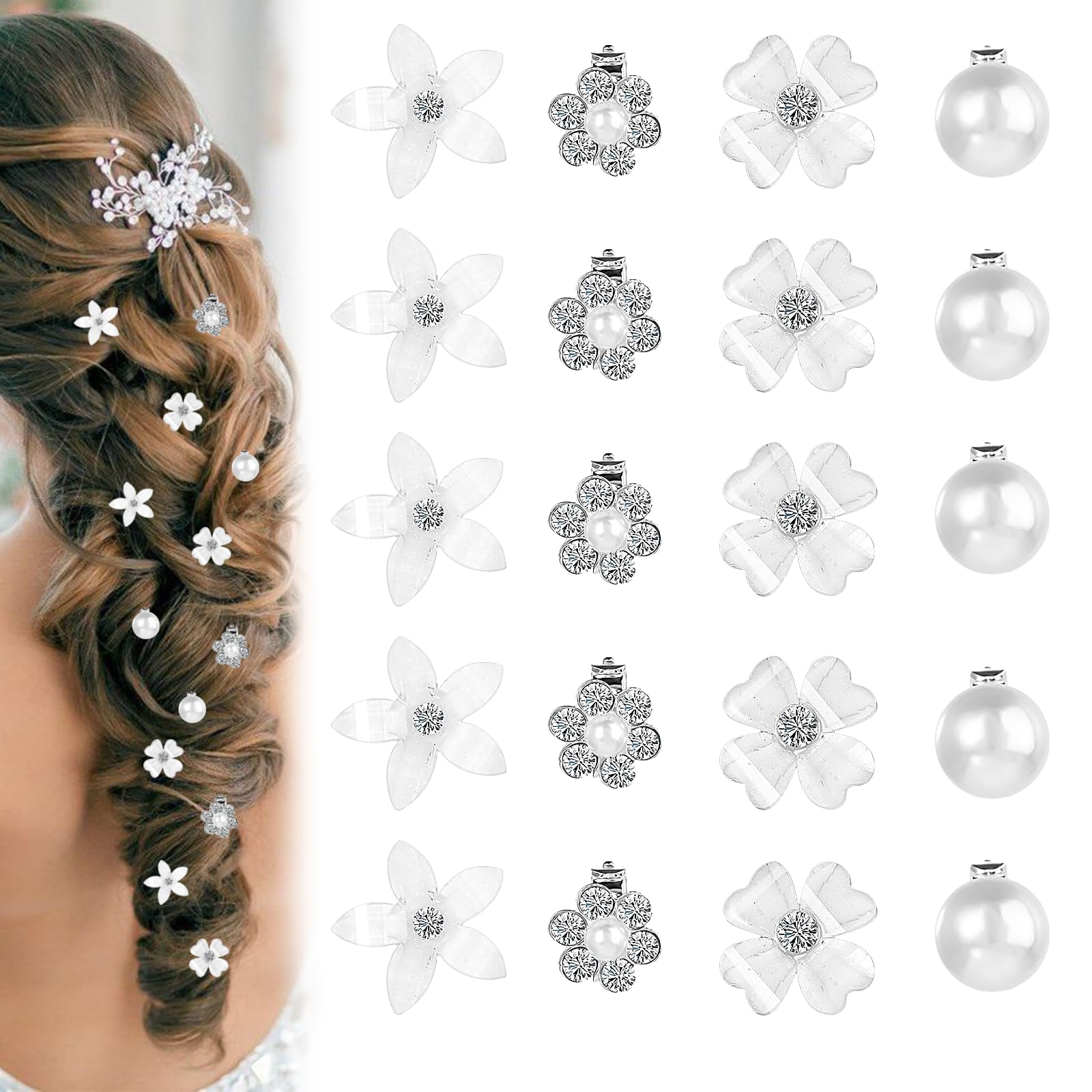 20 Stück kleine Blumen-Haarspangen, Mini-Blumen-Haarspangen, Haarklammer, Haarschmuck Hochzeit, süße Strass-Haarnadeln für Frauen, Mädchen, Hochzeiten
