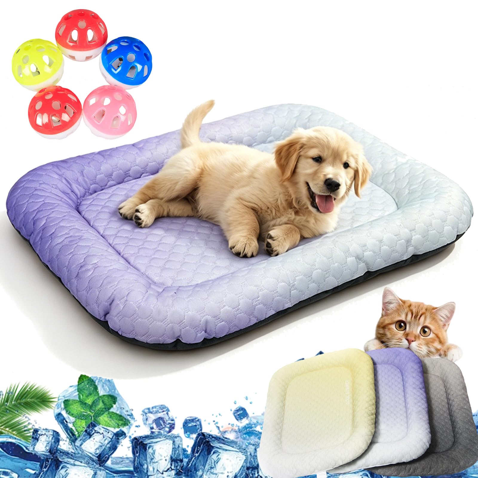 Cooling Gel Mat for Pets Summer Heat Relief Pad, Pressure Activated Dog Cooling Mat, Breathable Non-Toxic Cool Sleeping Mat for Dogs Cats，Purple：XL-60×80cm