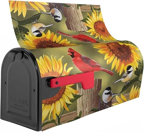 Miniatura 2 de Perinsto Cubiertas magnéticas impermeables para buzón de girasoles rústicos, diseño floral, pájaros cardenales, para decoración del hogar, jardín,