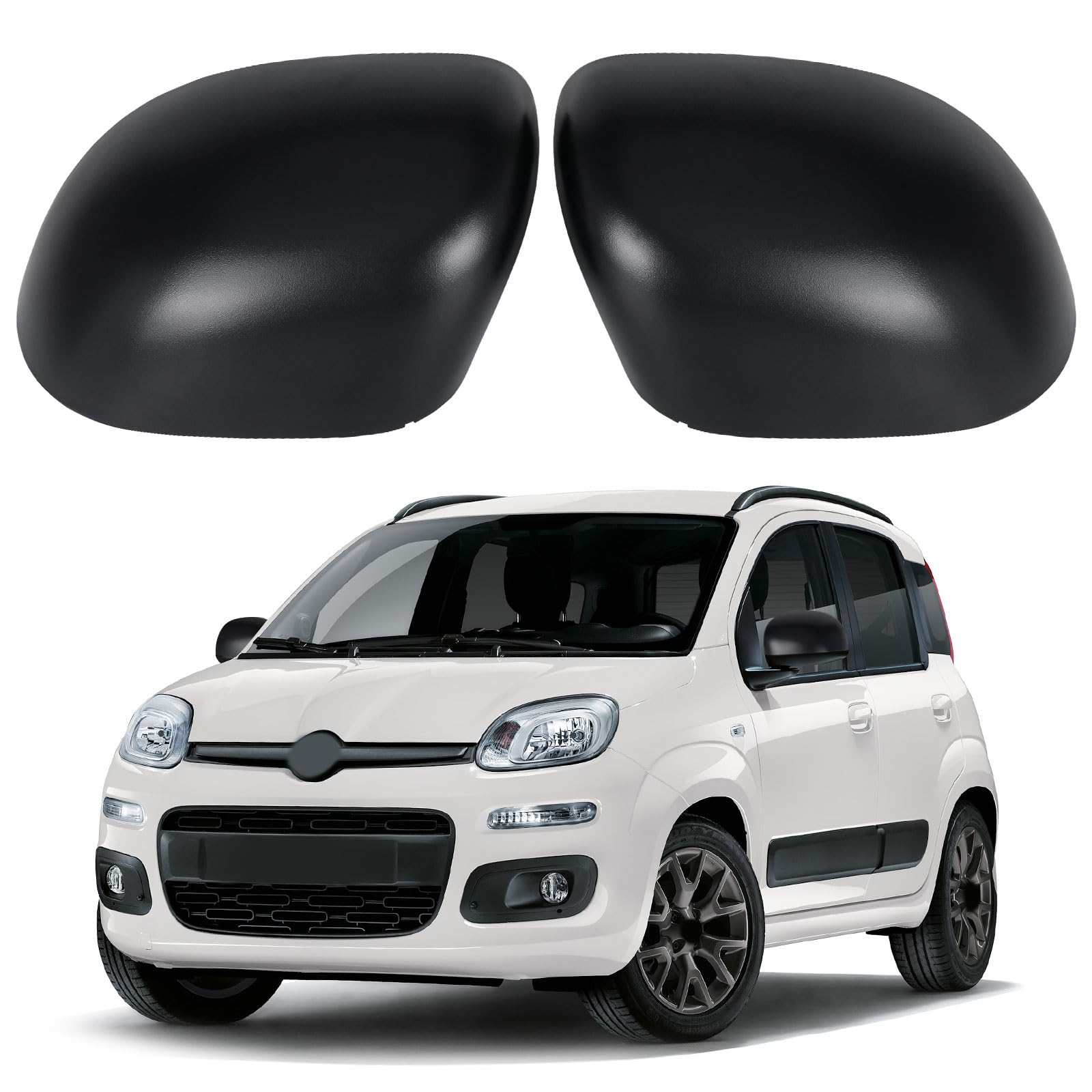 Right Side (Driver's) Door Mirror Assembly For 2009-2012 Fiat Panda - Black, Manual Cable Adjust