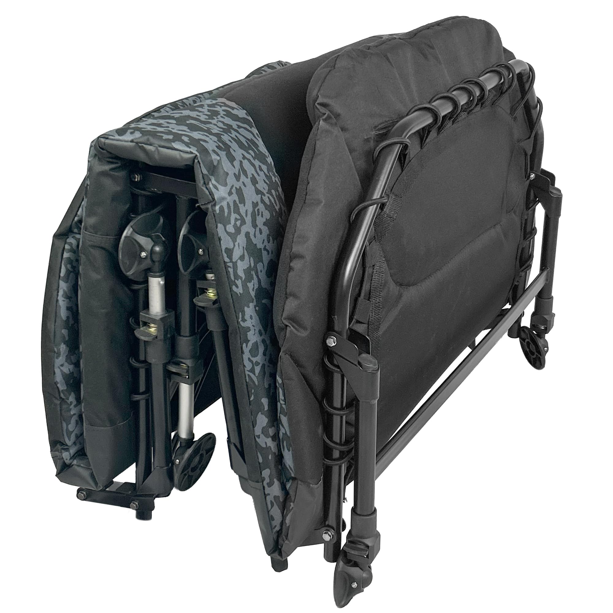 CATIX D-Camou 8-Leg Bedchair – extra Lange & breite Angelliege mit 8 verstellbaren Beinen, 150 kg Tragkraft & gepolstertem Kopfteil - Campingliege, Karpfenliege, Outdoor Liege – Black/Grey Camou