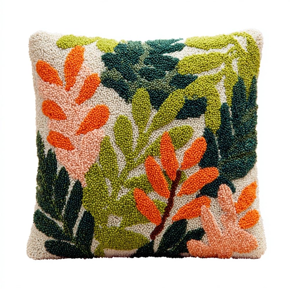 FWRTYCB Latch Hook Pillow Kits for Adults Plant Flower Leaves Knitting Kit