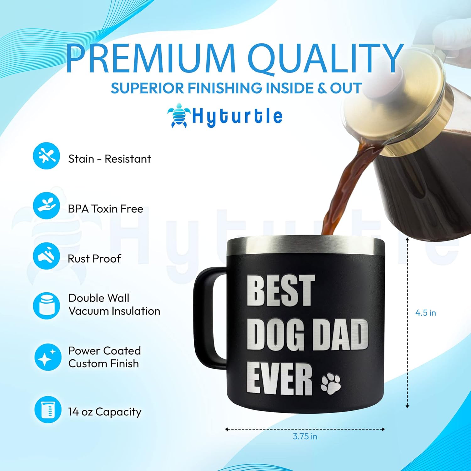 Hyturtle Best Dog Dad Ever Coffee Black Mug/Tumbler 14oz Gift For Dad, Son, Kids - Fathers Day, Birthday Gift Idea For Dog Lovers - Christmas Gifts For Men - Image 4
