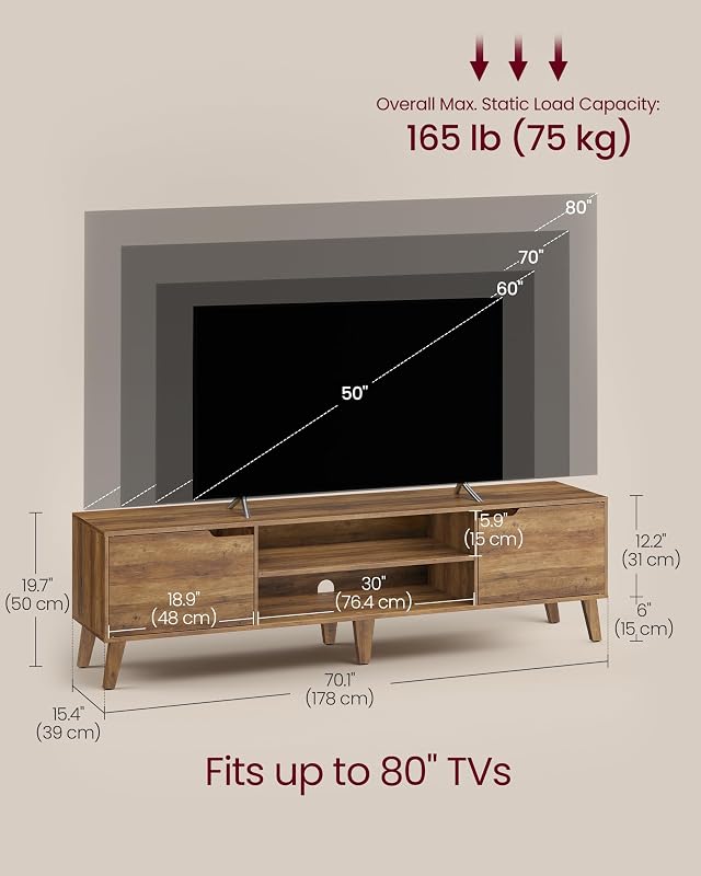 VASAGLE TV Stand for 80" TV, Entertainment Center with Adjustable Shelf image 4