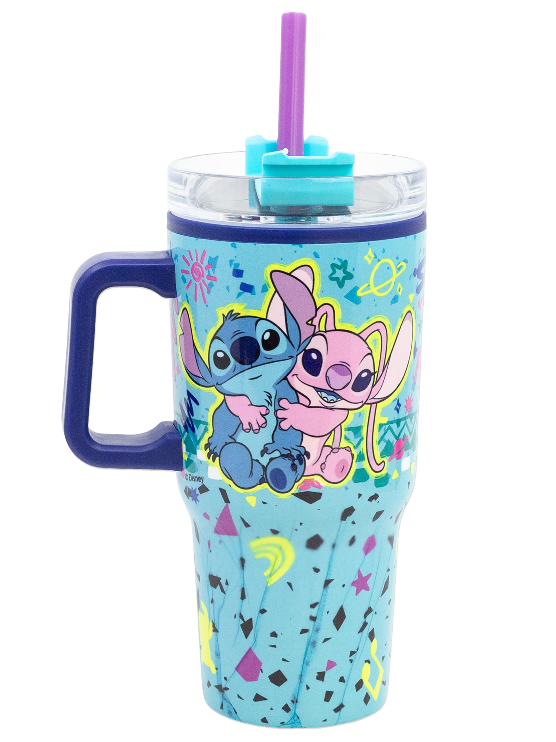 Disney Stitch Water Bottle For Girls, Stitch & Angel Tumbler, One Size Blue